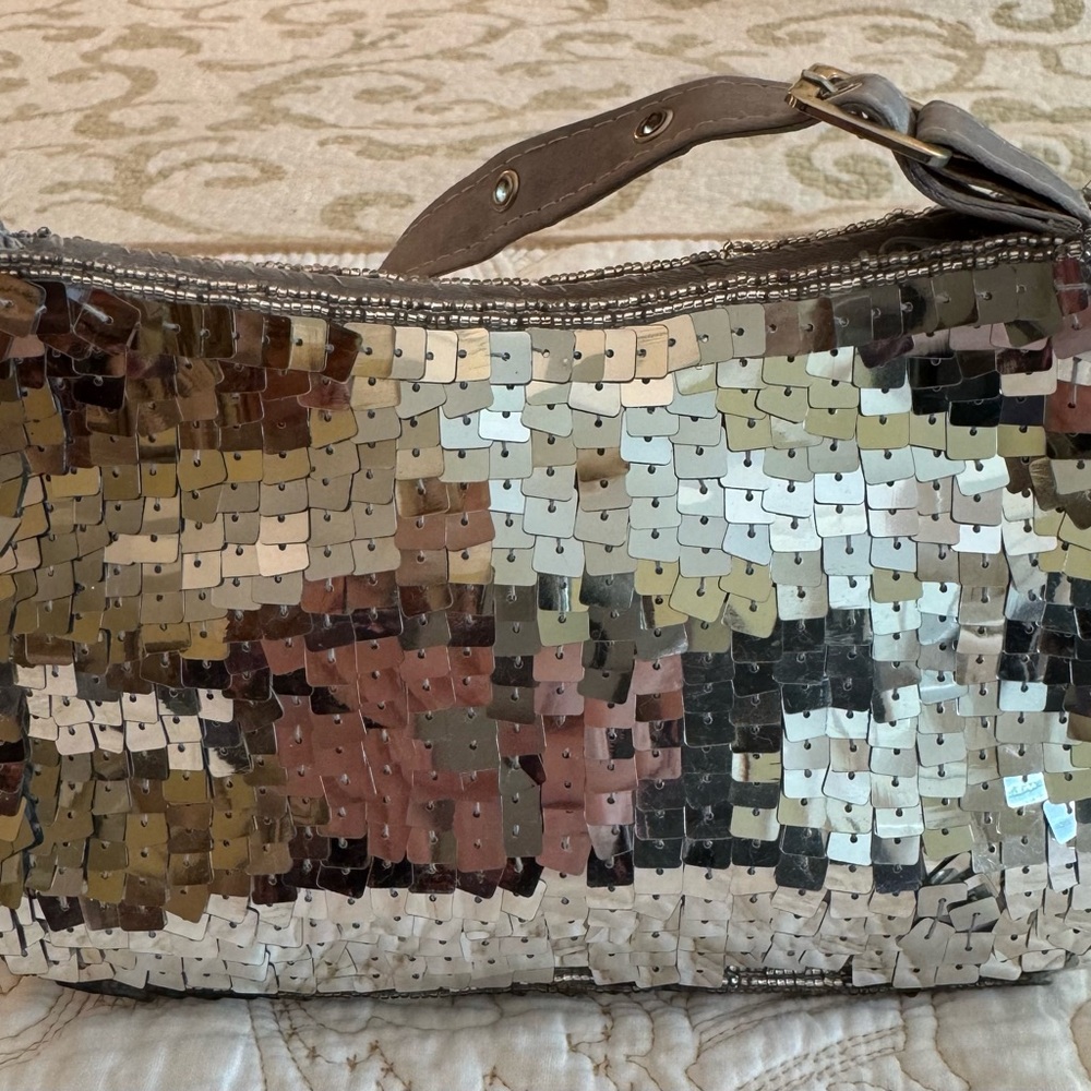 Silver square sequins evening bag